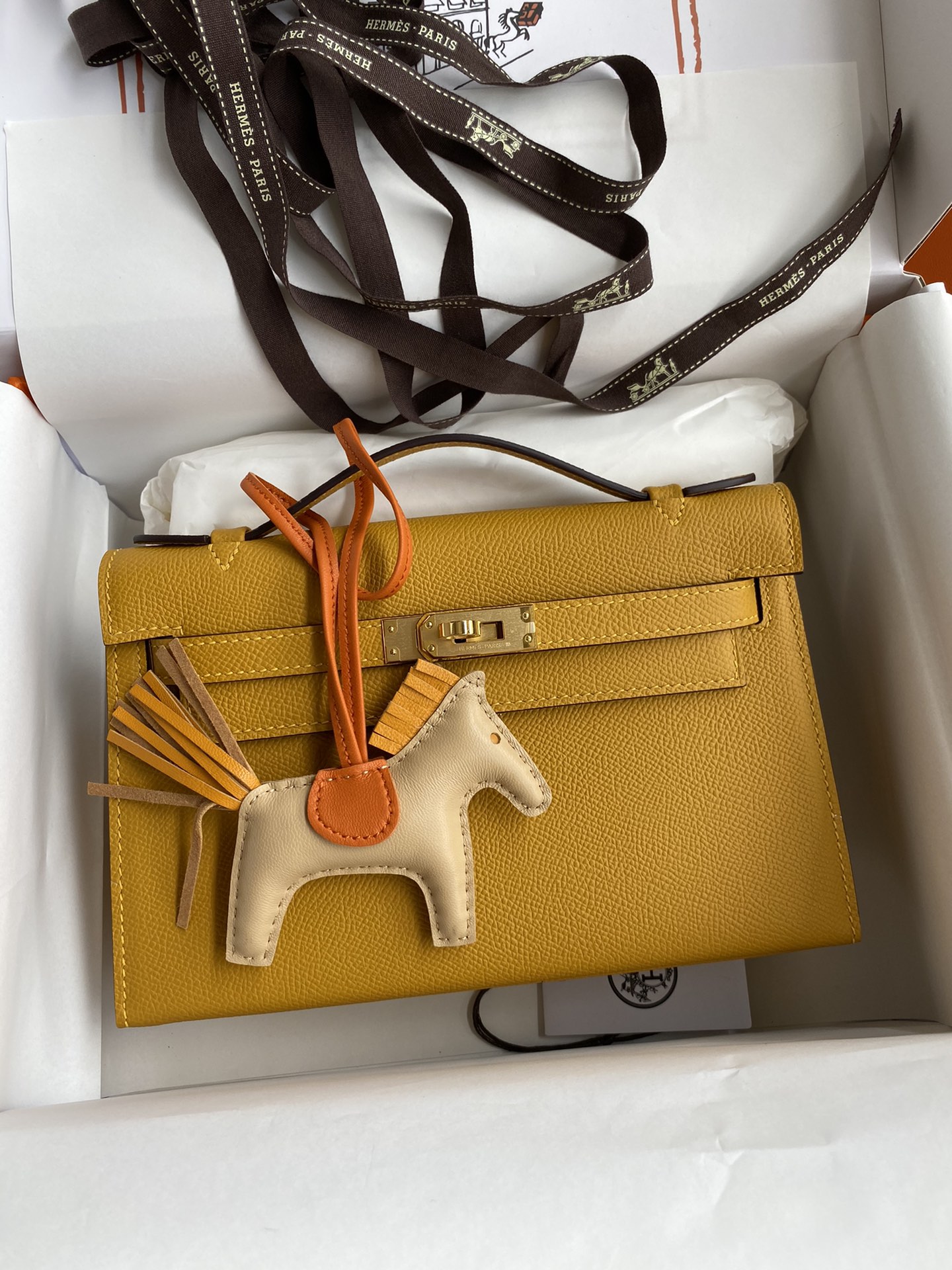 Hermes Mini Kelly Pochette 22cm Bag In Yellow Omber Epsom Leather